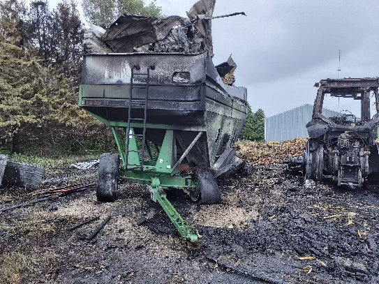 Farm combine after a fire