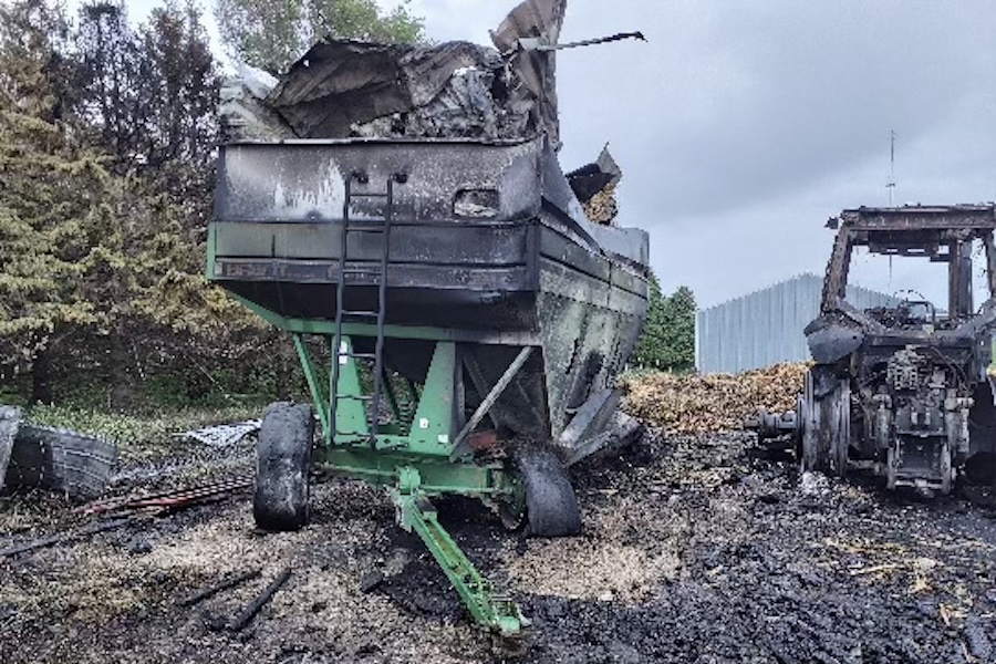 Farm combine after a fire
